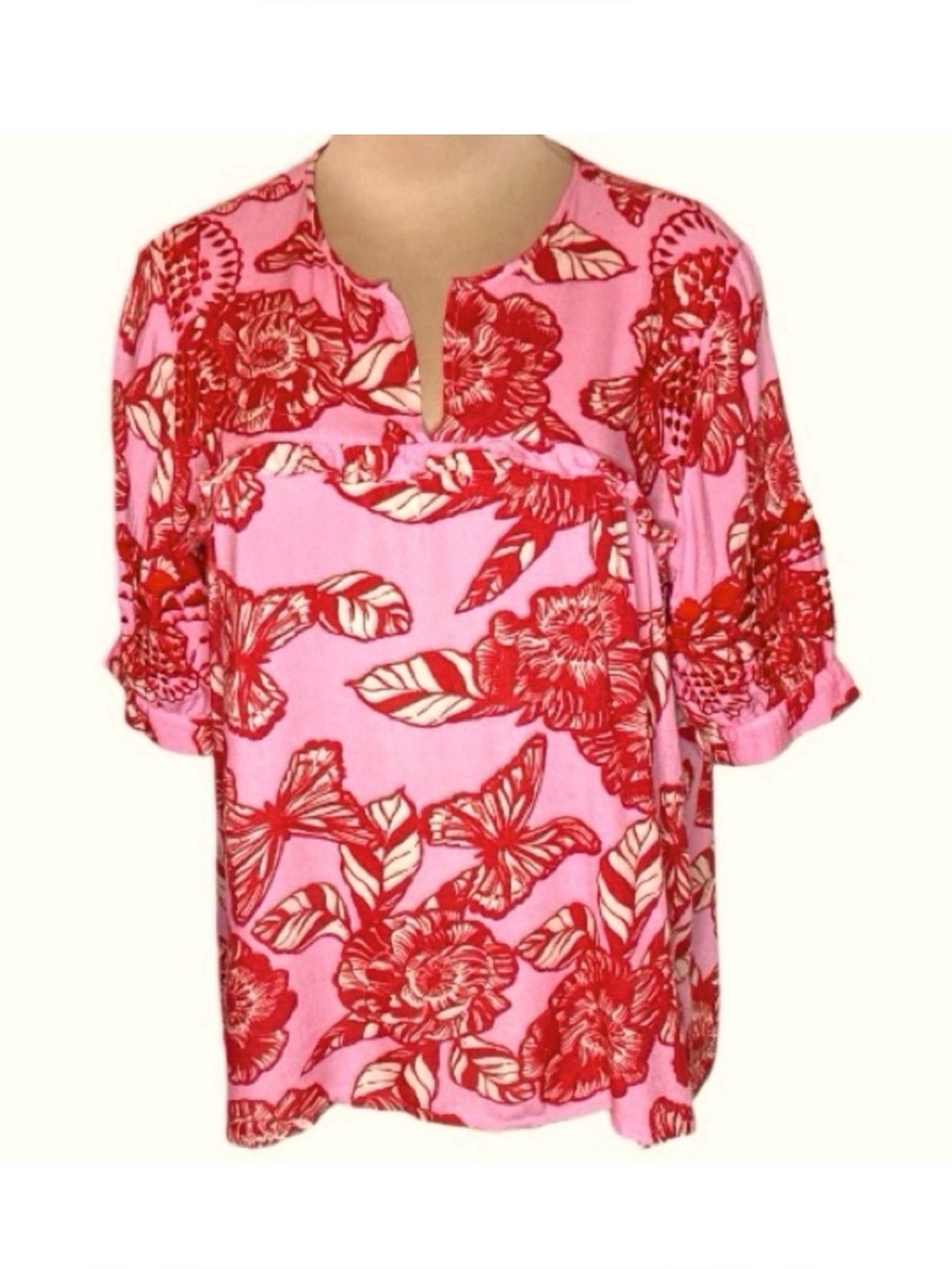 Sold at Anthropologie , cute embroidered sleeve blouse Med
